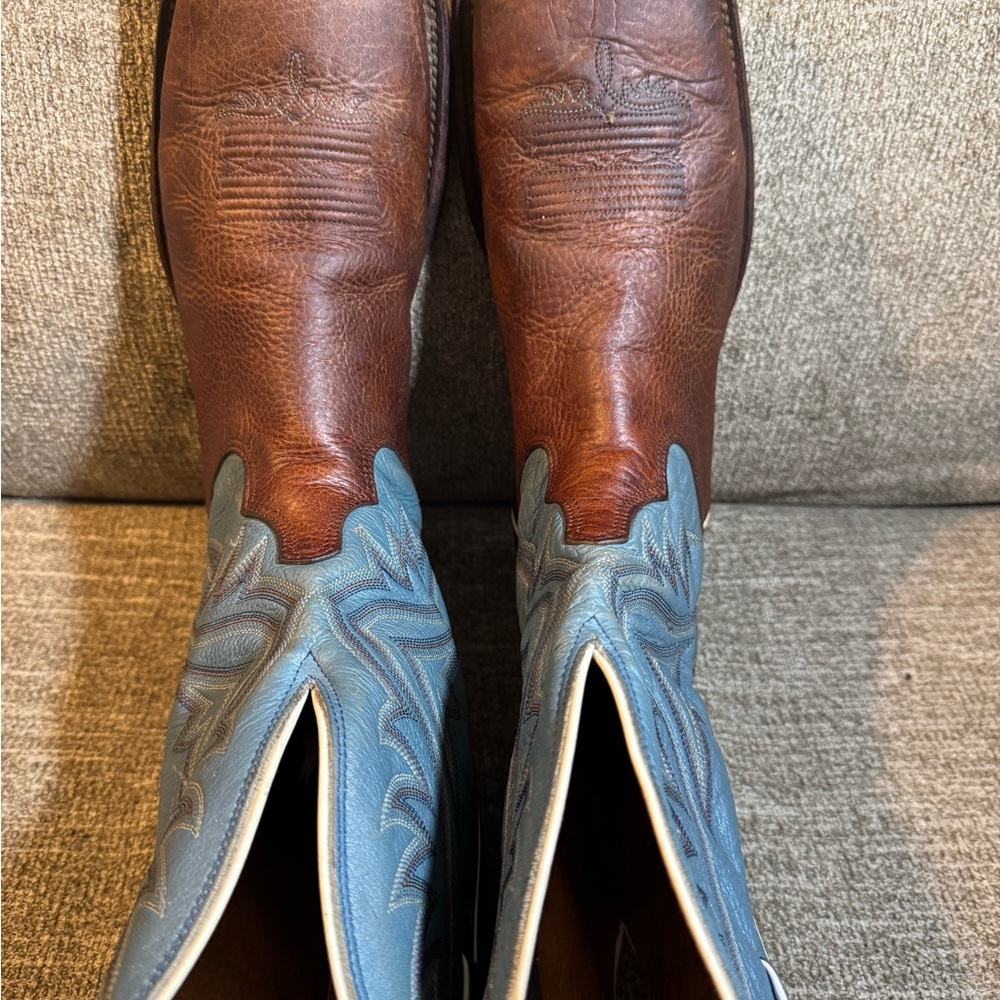 Tony Lama 7955 Men’s Western Brown and Blue Square Toe Boots Size 9.5 - Picture 4 of 9